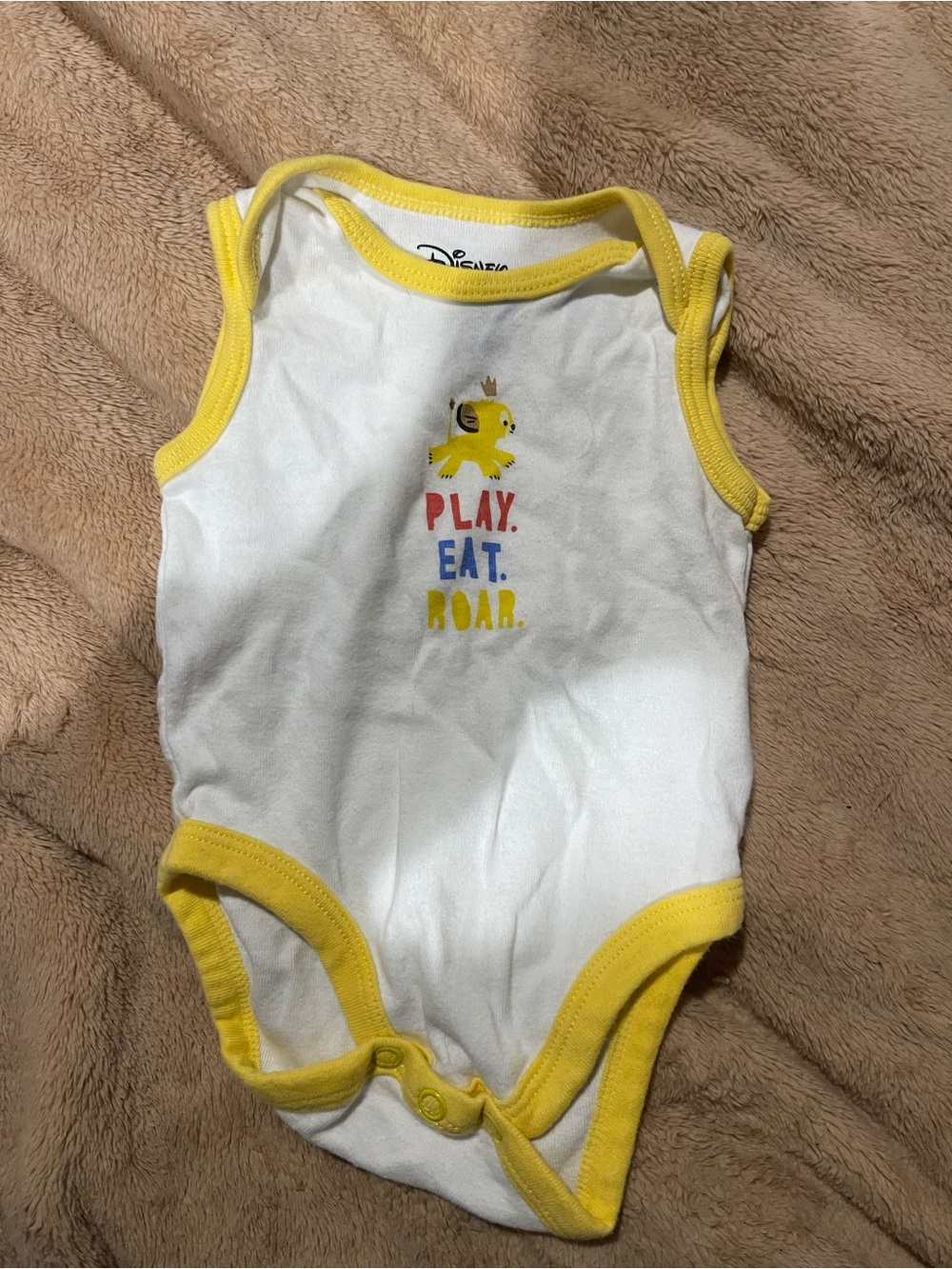 Disney White and Yellow Sleeveless One-Piece Bodysuit- Play Eat Roar